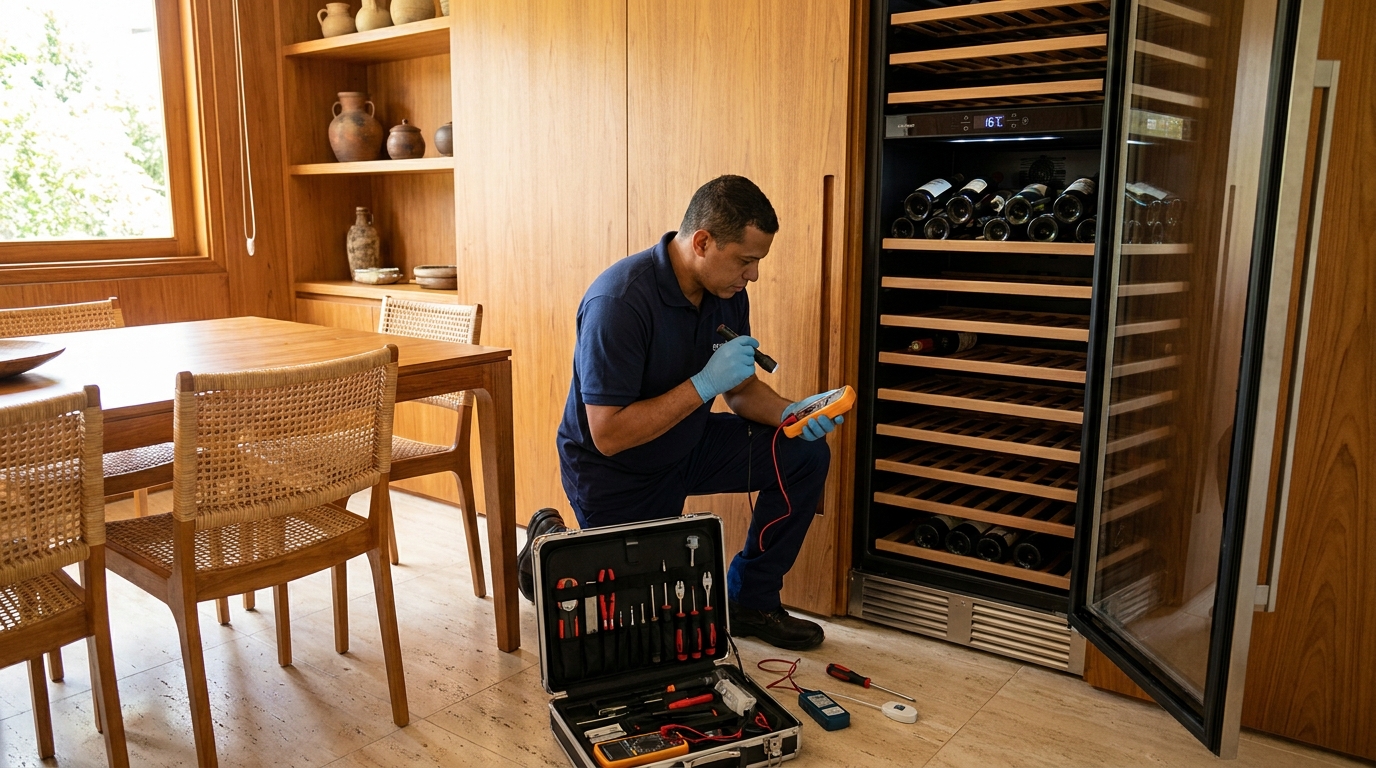 Substituição de termostato em adega climatizada em visita técnica em Salvador‑BA