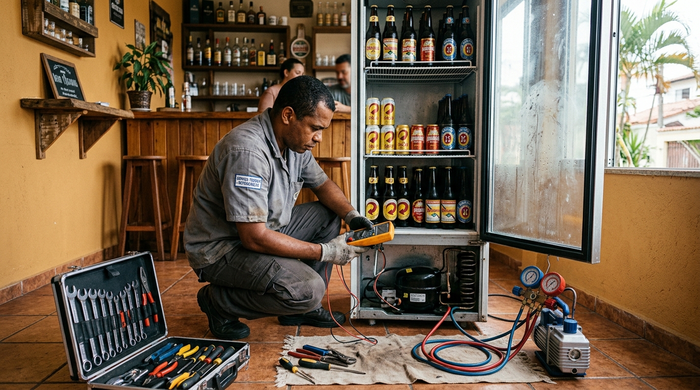 Substituição de termostato de cervejeira em serviço técnico em Salvador‑BA